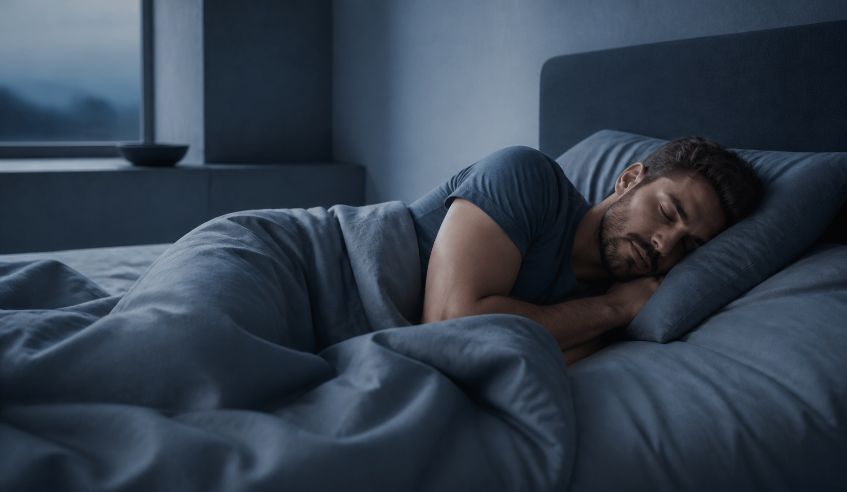 A person sleeping in a cool, quiet bedroom
